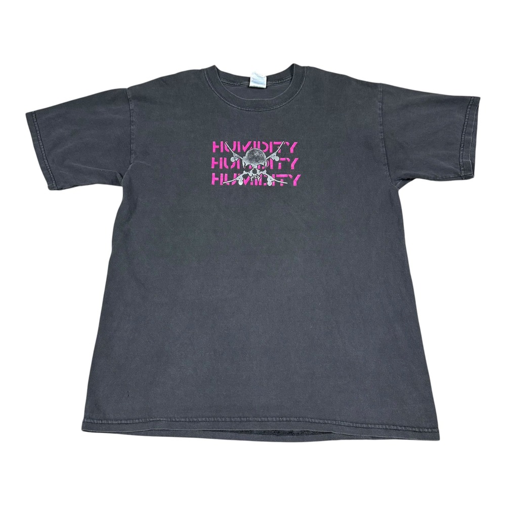 Vintage 2000s Gildan Humidity Skull Logo Faded Black Shirt Men's Large FLAWS